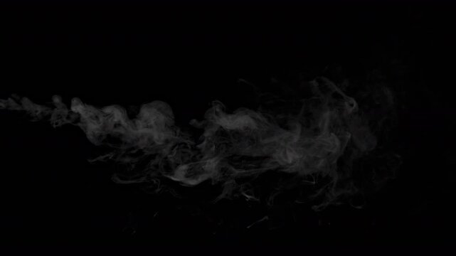 Slow Motion Shot of Flowing Smoke Overlay Isolated on Black Background.