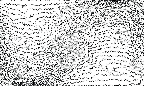 Abstract background with black wavy lines pattern, hand drawn texture design, contour graphic art