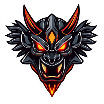 Aggressive demon mask sports mascot logo with horns