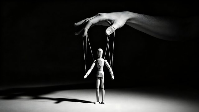 Puppet Controlled by Hand on Black Background