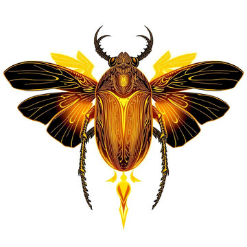 Mystical tarot card illustration of an ornate stag beetle
