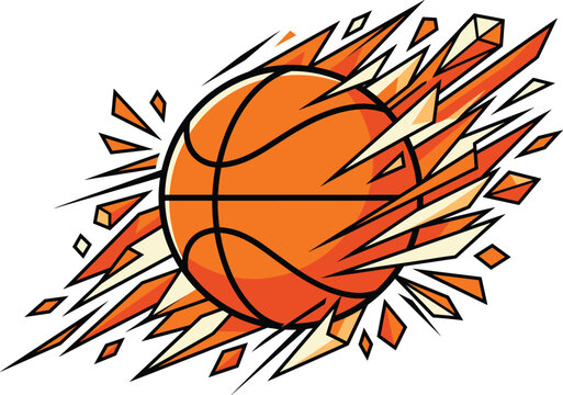 Dynamic Orange Basketball with Motion Lines and Impact Burst Illustration