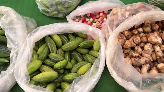 Fresh organic produce at a local farmer's market 4k video footage