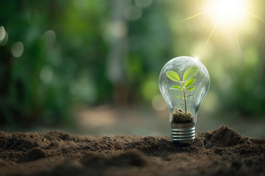 Tree growth in light bulb for saving ecology energy nature. Green energy saving concept