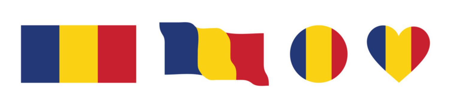 Romania Flag Icon Set in Various Shapes