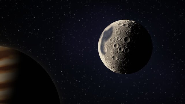Tidally Locked Moon Libration Orbiting Gas Giant Seamless Loop