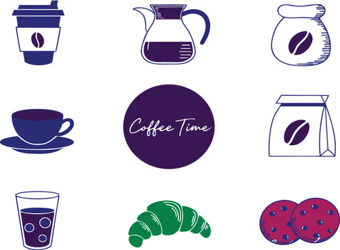 Coffee Time Icon Vector Illustration With Bakery Snack Elements