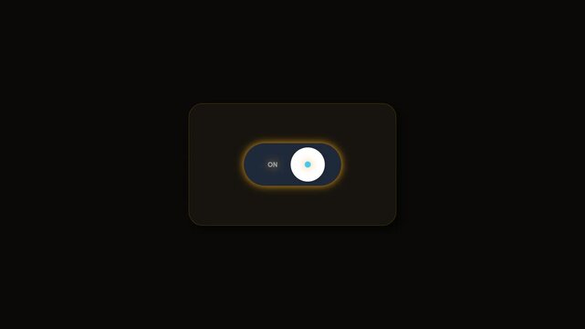 Smooth sliding digital toggle switch icon transitioning from off to on state with glowing orange ambient light effect on minimalist dark interface.