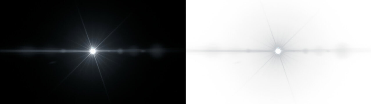 Bright white starburst glowing optical lens flare light effect isolated on transparent background