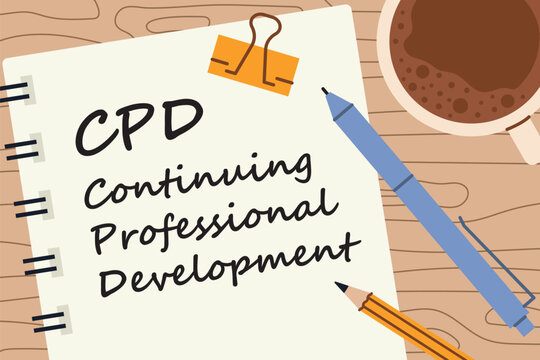 CPD Continuing Professional Development written in spiral note, representing professional education, workplace training, career growth, skills development and lifelong learning - vector illustration
