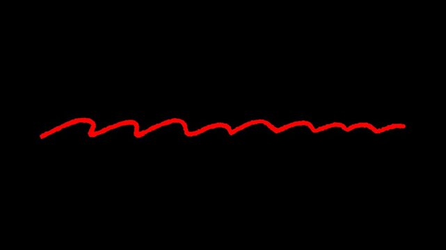 Red hand drawn squiggle line animation, doodle squiggly underline stroke, isolated video overlay element   