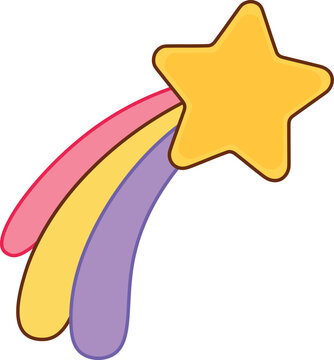 Colorful Pastel Shooting Star Illustration for Dreamy Fantasy, Magical Sky, Wishes and Cute Decorative Design