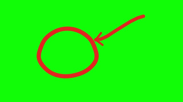 4K Red Hand Drawn Circle Curved Arrow Callout Green Screen Loop Chroma Key Overlay Animation Highlight Emphasis