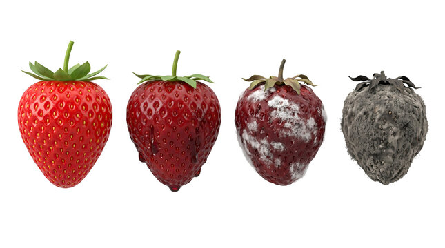 Strawberry decay stages from fresh to rotten for educational science poster and food study design
