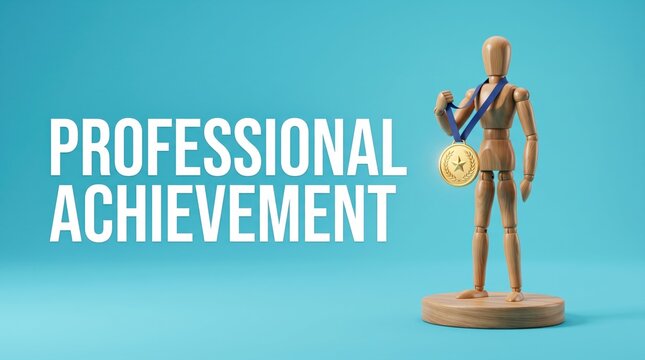 Cartoon trophy celebrating professional achievement on blue background