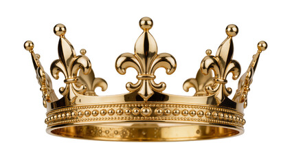 Ornate golden crown with fleur-de-lis, isolated on transparent background © vasili