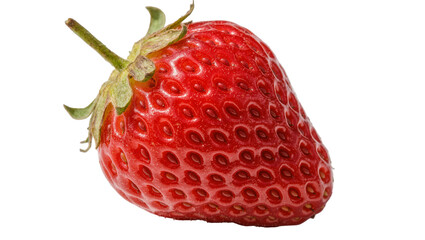 Ripe red strawberry with green stem and leaves, isolated on transparent background © pixogram