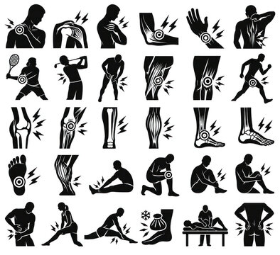 Sports Muscle Pain and Overuse Injury Symptoms Medical Icon Set