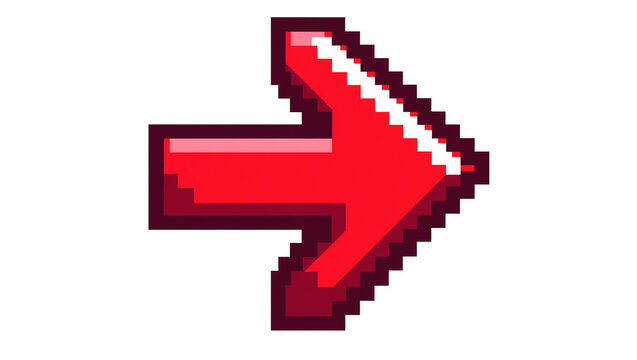 Pixelated red arrow pointing right, isolated on transparent background