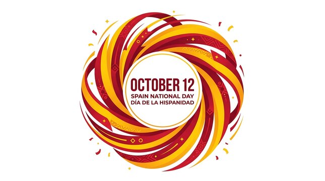 October 12 spain national day dia de la hispanidad abstract swirl design isolated on white background