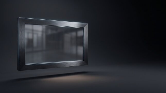 Modern display screen or television with metallic frame isolated in dark studio