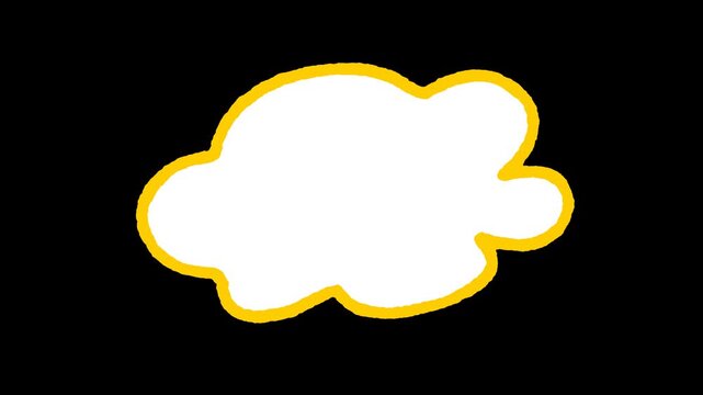 Yellow white cloud speech bubble animation, doodle thought bubble frame, isolated video overlay element