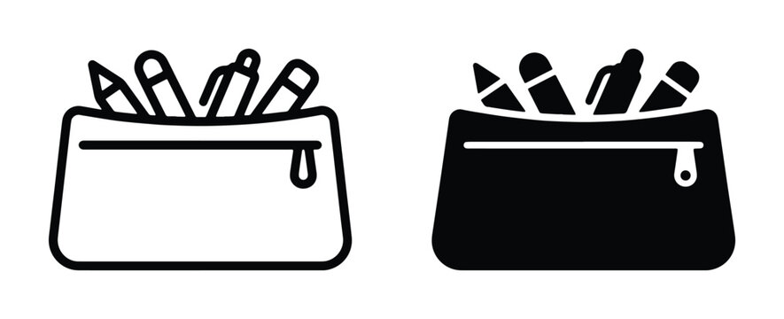 Pencil Case Icons: Two Simple Vector Graphics for School Supplies and Stationery Organization