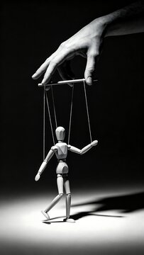 Puppet Controlled by Hand - Black and White Conceptual Image