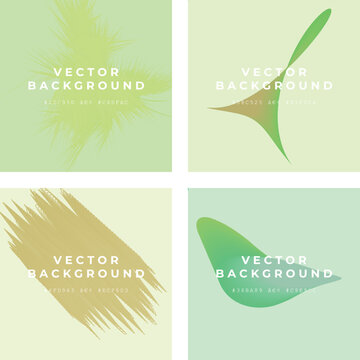Minimalist green vector background set, abstract organic shapes and brush strokes, modern aesthetic social media templates with soft gradients