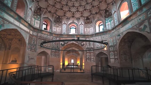 Drone shot of Wazir Khan Mosque minaret with prayer domes