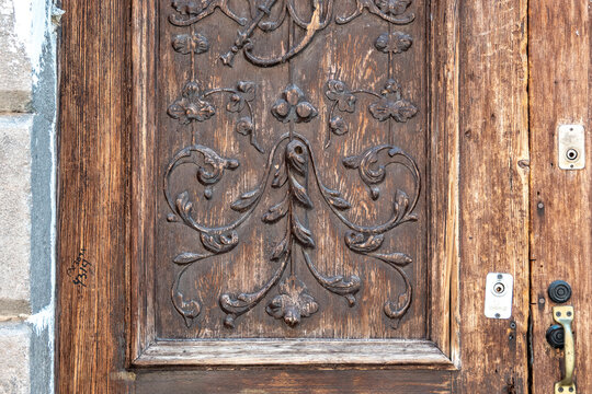 San luis potosi colonial door featuring ornate wood carving