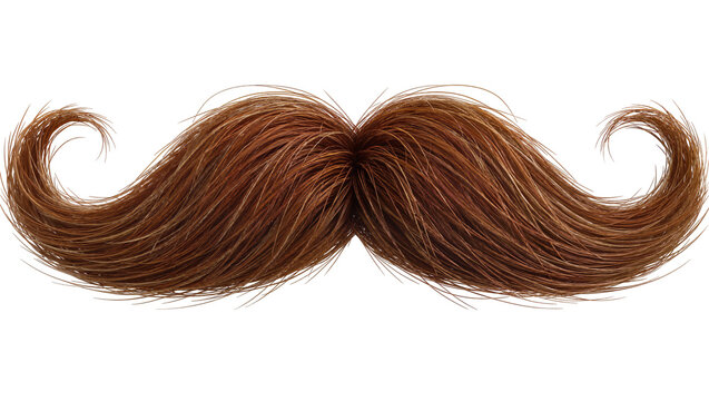 Brown handlebar mustache with curled ends, isolated on transparent background