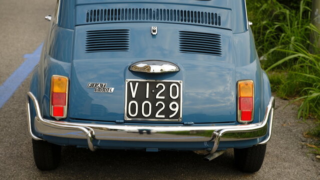 Detail of an old Italian classic car Fiat 500 in Verona on September 21, 2026
