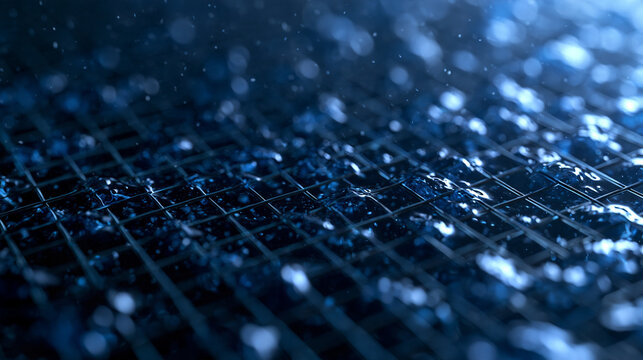 Water Droplets on High Tech Grid Surface Close Up
