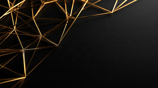 Golden Geometric Wireframe Network Over Black Background