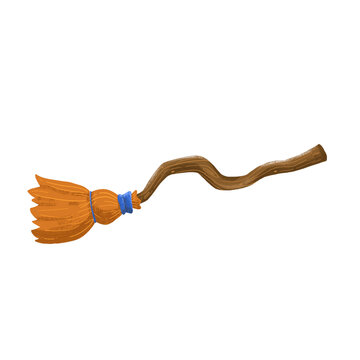 Cute Halloween Witch Broom Illustration