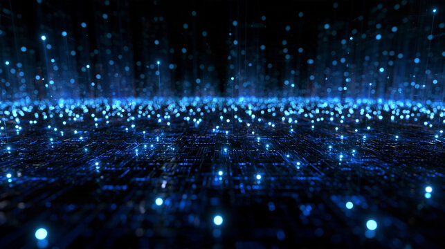 Futuristic Digital Big Data Network with Glowing Blue Lights