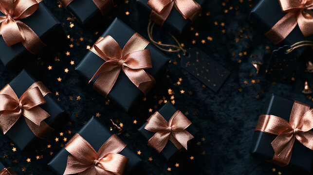 Luxury Black Gift Boxes with Rose Gold Bows