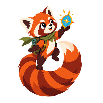 Cute Red Panda Explorer Holding a Compass for AdventureCute Red Panda Explorer Holding a Compass for Adventure