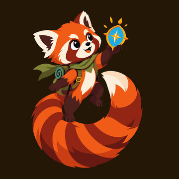 Cute Red Panda Explorer Holding a Compass for AdventureCute Red Panda Explorer Holding a Compass for Adventure