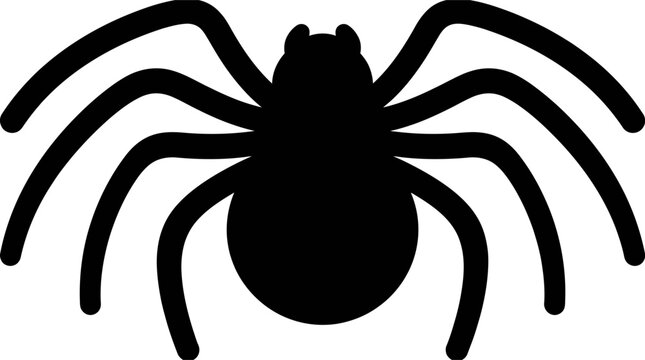 Halloween spider icon set with full silhouette and leg detail, black vector graphics for spooky web design