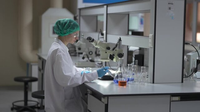 Scientist working with chemical samples in a modern laboratory setting for medical research study