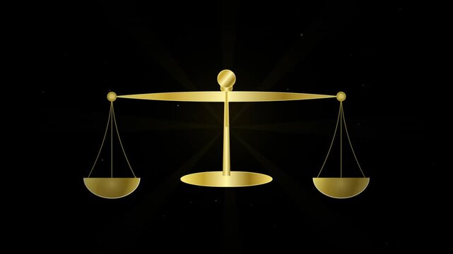 Golden Balance Scales in Cinematic Motion During Dark Evening Showing Legal Concept