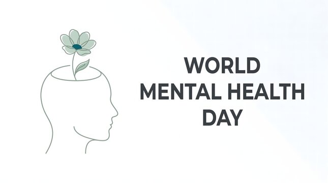 World mental health day concept with a flower growing from a human head outline