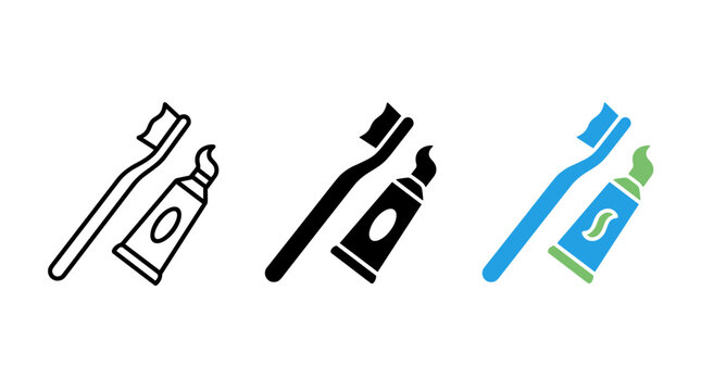 Toothbrush and toothpaste tube icon set for dental care