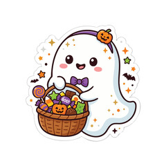 Fototapeta premium Halloween cute Halloween ghosts cute ghost Halloween sticker kawaii ghost vector character pack