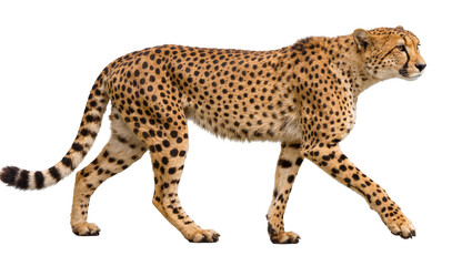 Spotted cheetah walking gracefully, isolated on transparent background © Cian