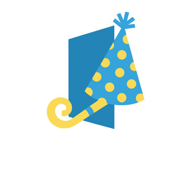 Party hat and noisemaker on transparent background