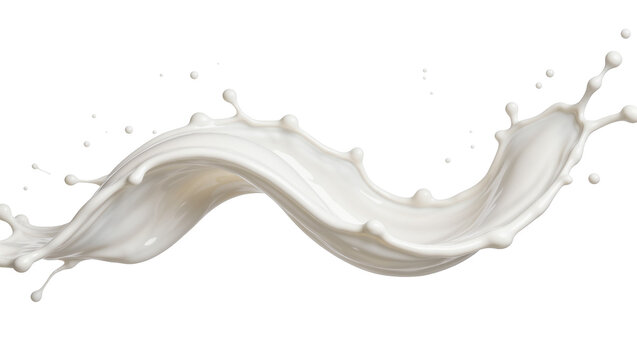 White creamy milk splash with droplets, isolated on transparent background