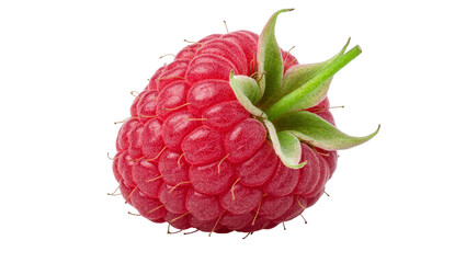 Ripe red raspberry with green leaves, isolated on transparent background © Cian
